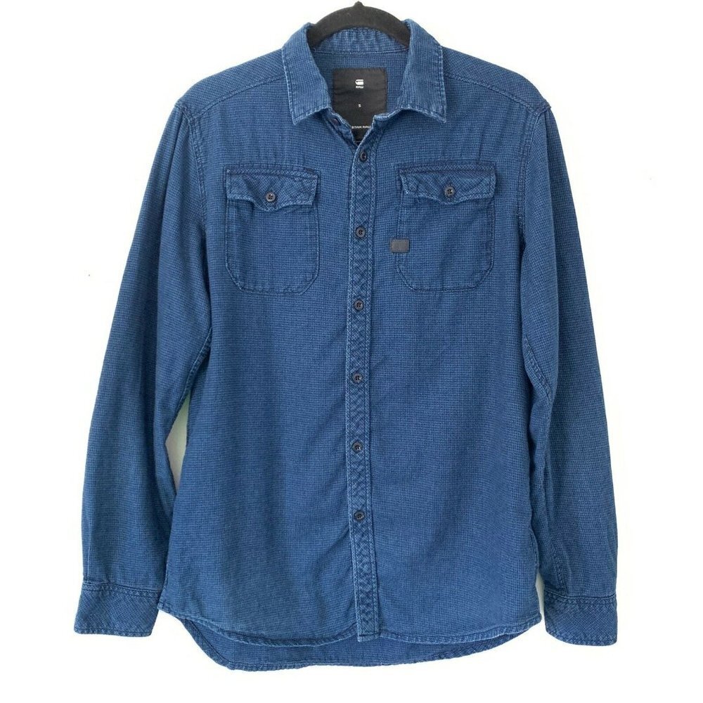 G-Star Raw Men S Landoh Shirt Herringbone Blue
